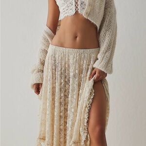 Free People Asymmetrical Cream Lace Skirt